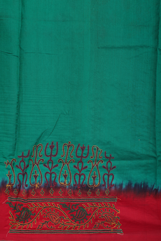 Raw Silk Saree In Teal Green With Embroidered Design