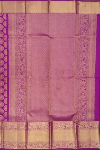 Kanchipuram Silk Saree In Purple With Elephant And Deer Motifs