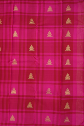 Kanchipuram Silk Saree In Magenta With Checks Design