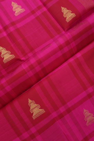 Kanchipuram Silk Saree In Magenta With Checks Design