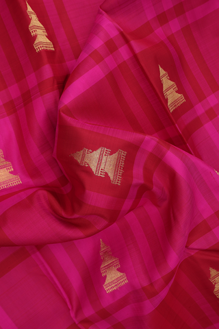 Kanchipuram Silk Saree In Magenta With Checks Design