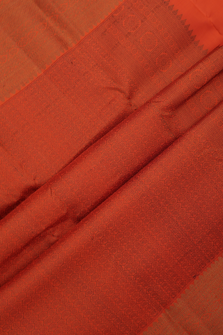 Kanchipuram Silk Saree In Spiced Orange With Floral Buttas