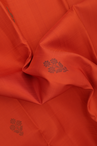 Kanchipuram Silk Saree In Spiced Orange With Floral Buttas