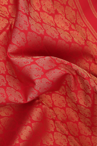 Kanchipuram Silk Saree Chilli Red With Iruthalai Pakshi Design