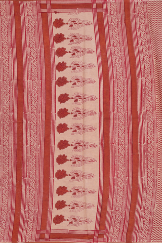 Jaipur Cotton Saree In Ruby Red With Floral Design