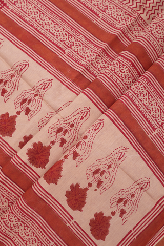 Jaipur Cotton Saree In Ruby Red With Floral Design