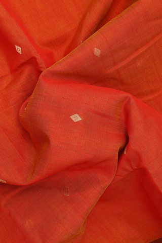 Diamond Zari Buttis Ochre Orange Kora Silk Cotton Saree