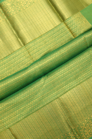 Kanchipuram Silk Saree In Lime Green With Zari Motifs