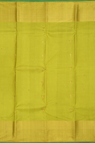 Kanchipuram Silk Saree In Lime Green With Zari Motifs