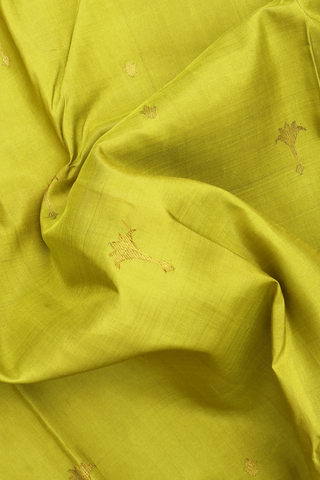 Kanchipuram Silk Saree In Lime Green With Zari Motifs