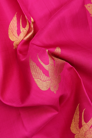 Kanchipuram Silk Saree In Magenta With Parrot Zari Motifs