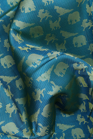 Kanchipuram Silk Saree In Teal Blue With Vanasingaram Design