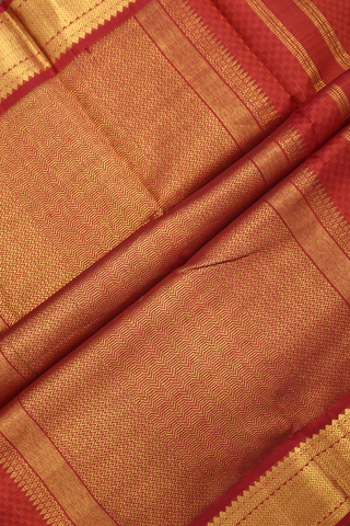 Kanchipuram Silk Saree In Brick Red With Threadwork Design