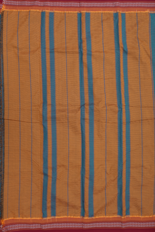 Dharwad Cotton Saree In Teal Blue With Allover Stripe Design