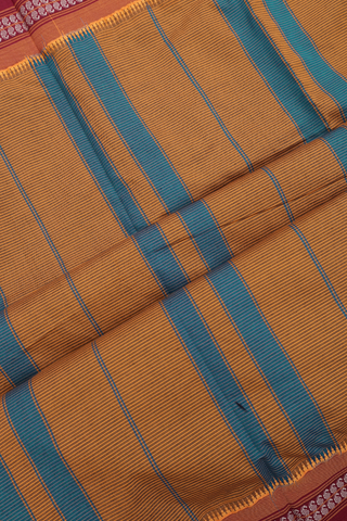 Dharwad Cotton Saree In Teal Blue With Allover Stripe Design