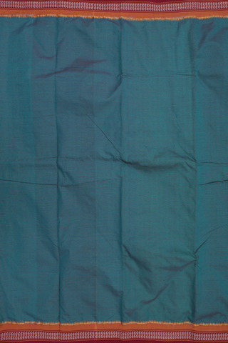 Dharwad Cotton Saree In Teal Blue With Allover Stripe Design