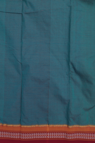 Dharwad Cotton Saree In Teal Blue With Allover Stripe Design