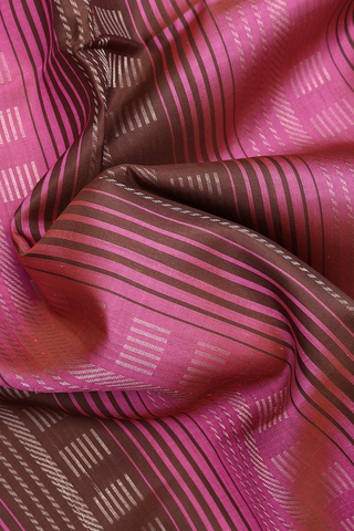 Stripes Design Pink And Greenish Brown Soft Silk Saree