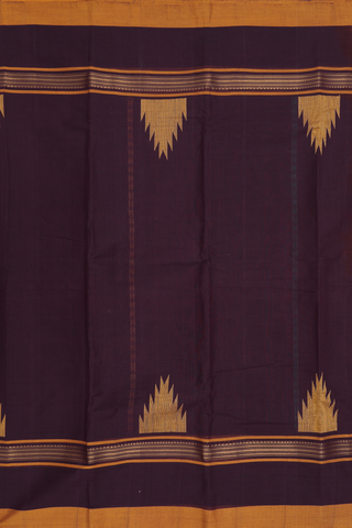 Kanchi Cotton Saree In Plum Brown With Temple Border