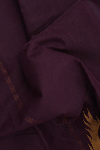 Kanchi Cotton Saree In Plum Brown With Temple Border