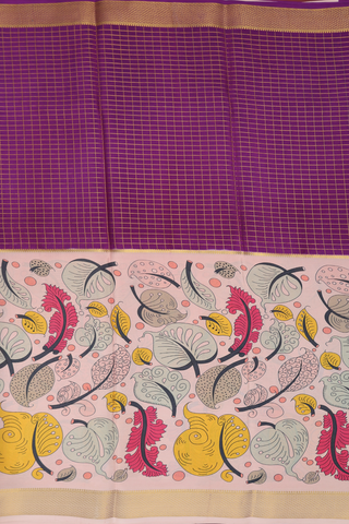 Mysore Silk Saree In Purple And Pink With Half And Half Design