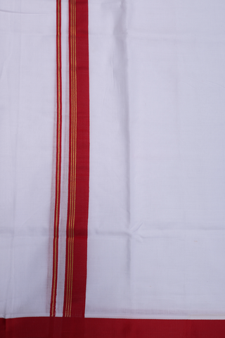 Contrast Border Pure White Cotton Adjustable Velcro Dhoti