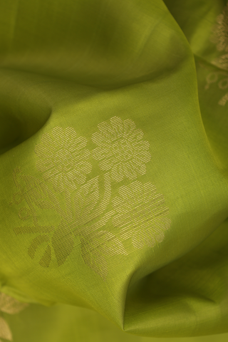 Soft Silk Saree In Lime Green With Floral Design