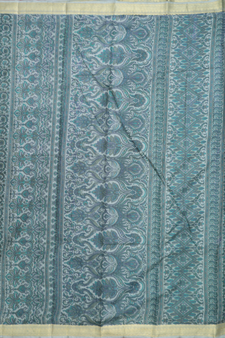 Printed Silk Saree In Sage Green With Allover Design