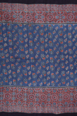 Tussar Silk Saree In Berry Blue With Ajrakh Printed Design