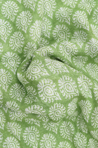 Semi Linen Saree In Light Green With Allover Printed Design