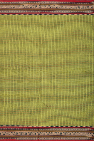 Nine Yards Cotton In Mehendi Green With Checks Design