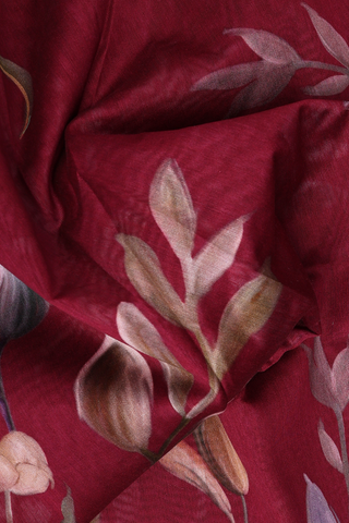 Chanderi Silk Cotton Saree In Berry Red With Floral Printed