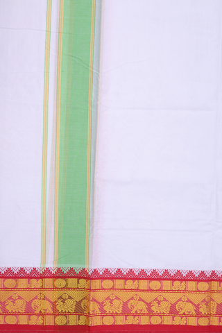 Threadwork Border White Cotton Dhoti With Angavastram Set