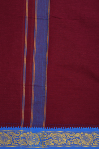 Threadwork Border Berry Red Cotton Dhoti With Angavastram Set