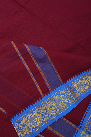 Threadwork Border Berry Red Cotton Dhoti With Angavastram Set