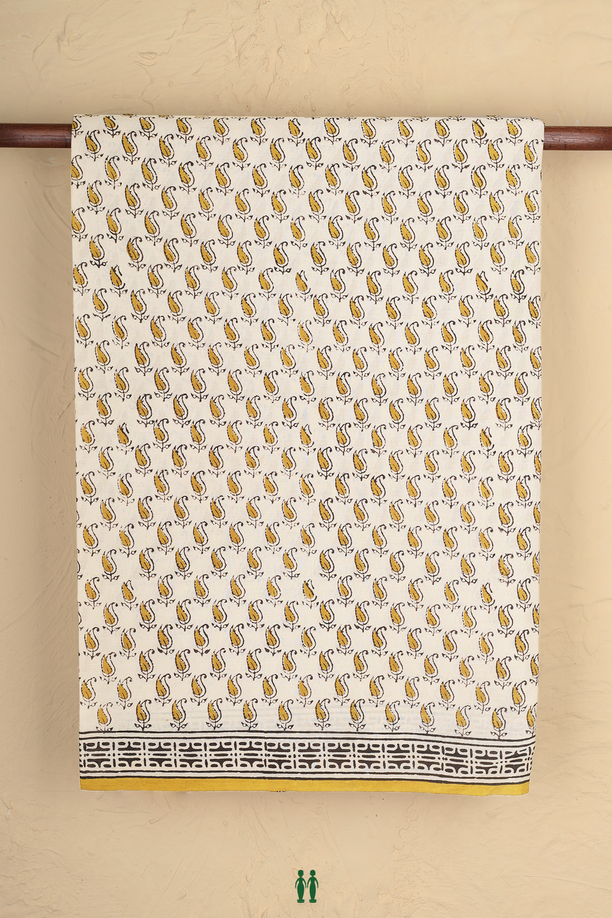 Jaipur Cotton Saree In Beige With Paisley Design