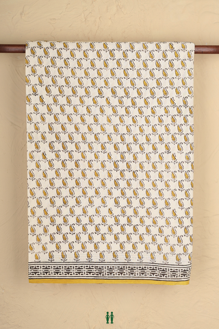 Jaipur Cotton Saree In Beige With Paisley Design