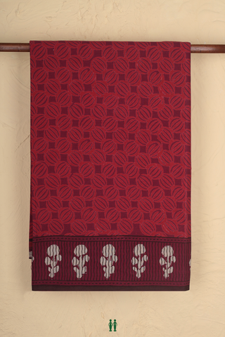 Jaipur Cotton Saree In Burgundy Red With Printed Design