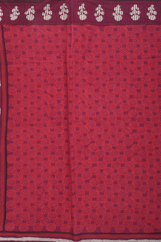 Jaipur Cotton Saree In Burgundy Red With Printed Design