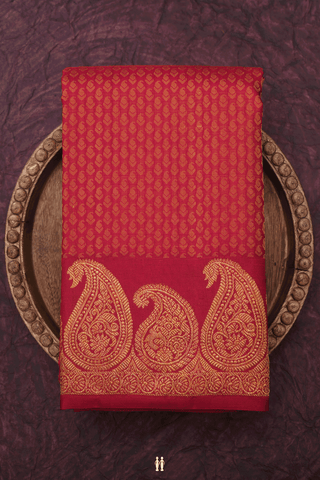 Jacquard Pattern Hibiscus Red Kanchipuram Silk Saree