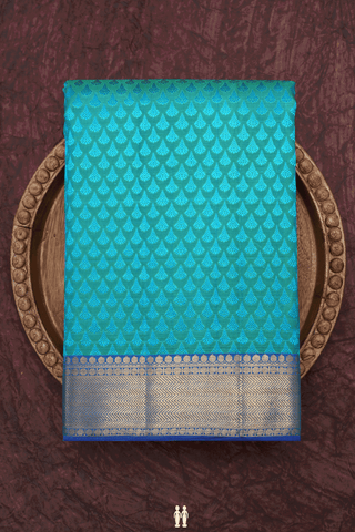 Jacquard Pattern Peacock Blue Kanchipuram Silk Saree