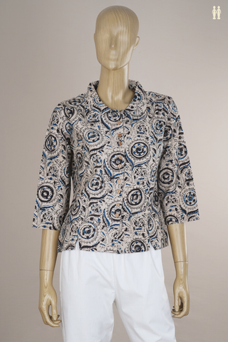 Kalamkari Design Beige Cotton Short Top