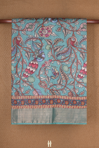 Kalamkari Design Mint Blue Tussar Silk Saree