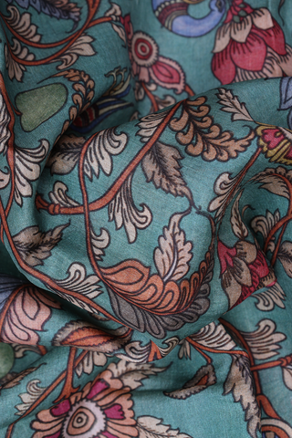 Kalamkari Design Mint Blue Tussar Silk Saree