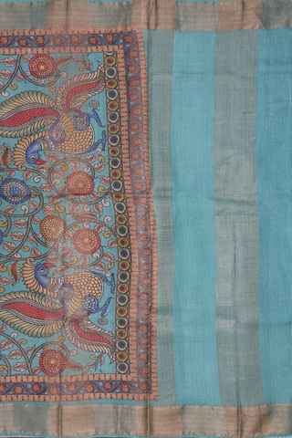 Kalamkari Design Mint Blue Tussar Silk Saree