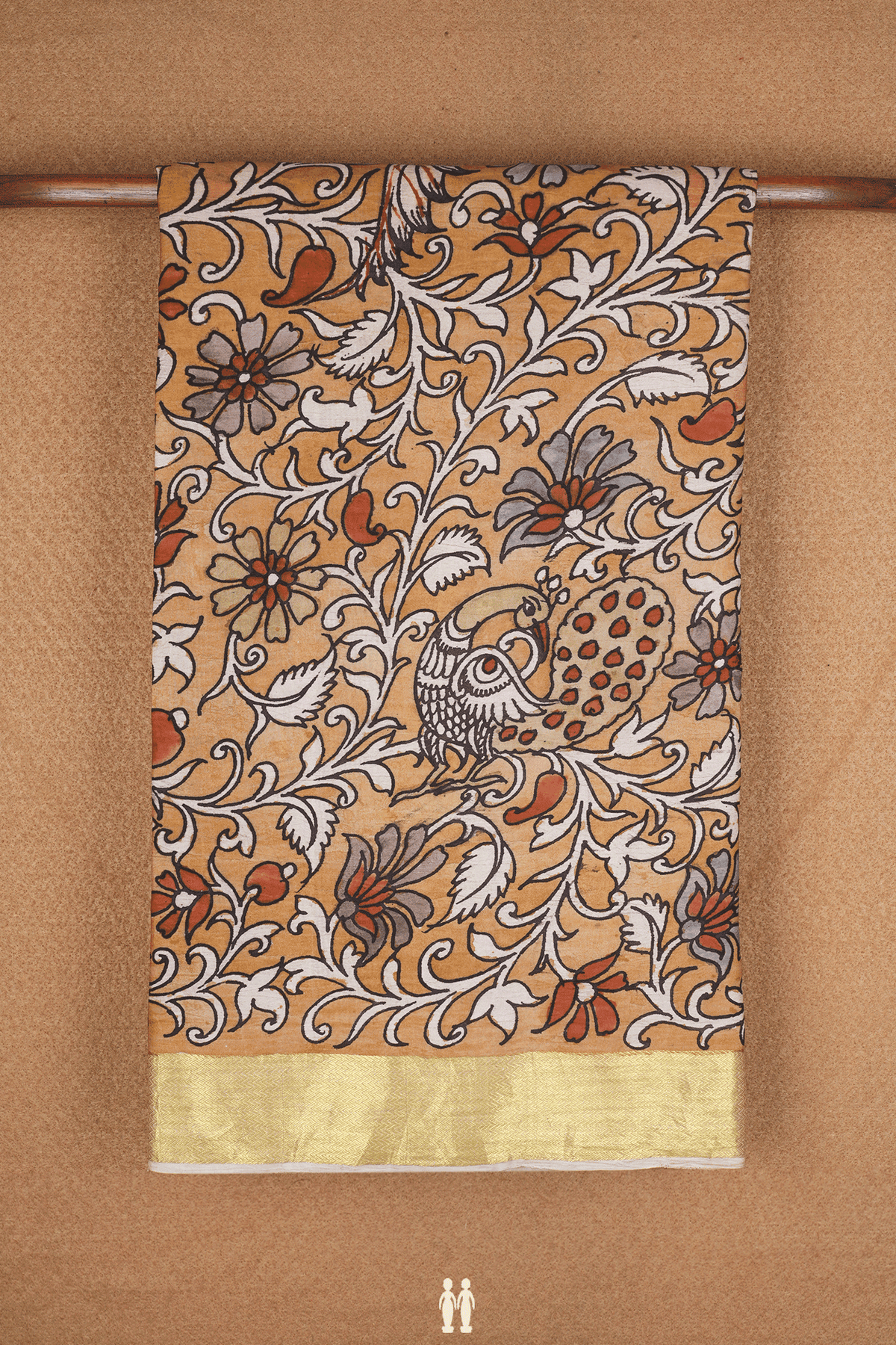 Kalamkari Hand Painted Brown Kanchipuram Silk Saree