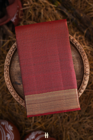 Kanchipuram Silk Saree In Brick Red With Stripes Design