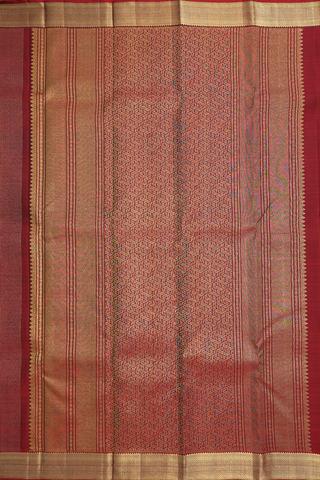 Kanchipuram Silk Saree In Brick Red With Stripes Design