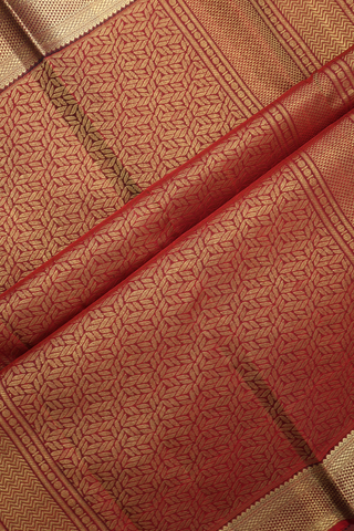 Kanchipuram Silk Saree In Brick Red With Stripes Design