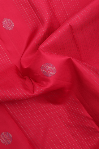 Kanchipuram Silk Saree In Crimson Red With Stripes Design